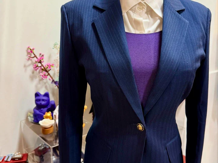 S. PREMIERE ladies pinstripe tailored blazer on mannequin