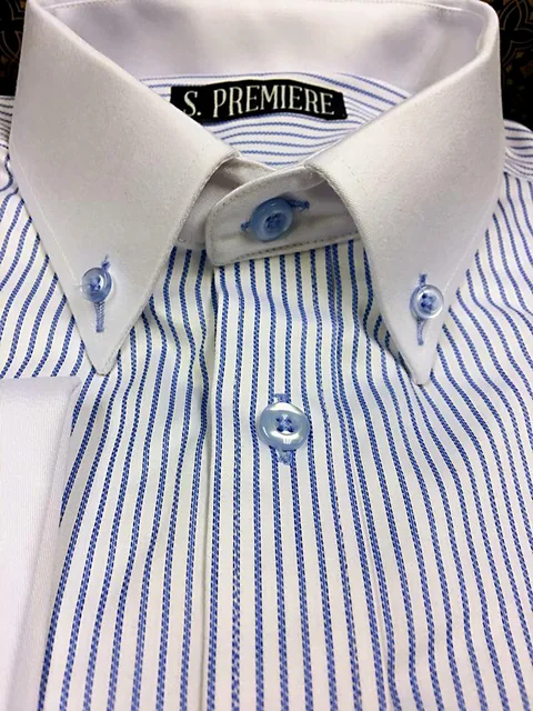 Real S. PREMIERE blue striped shirt with white button-down collar