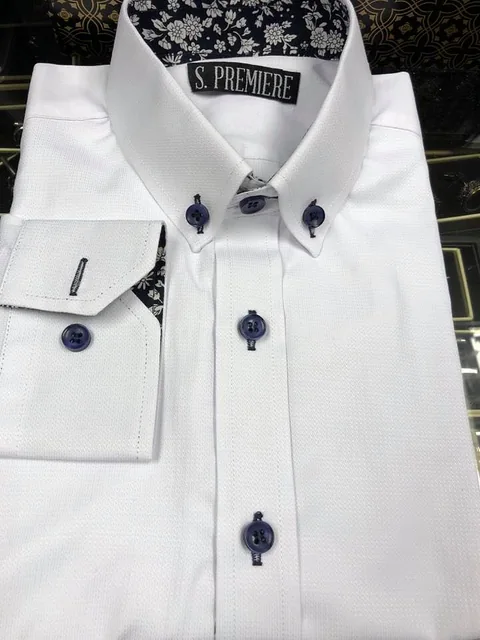 Real S. PREMIERE white shirt with floral contrast inner collar