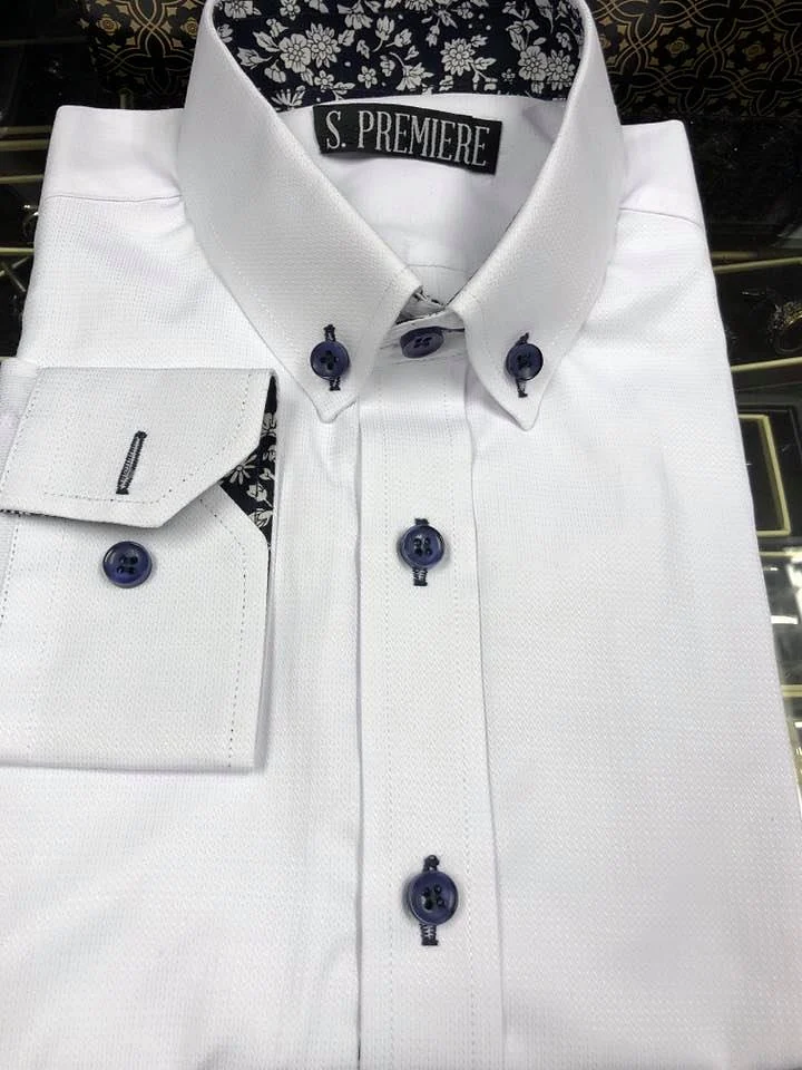 White shirt with floral collar detail