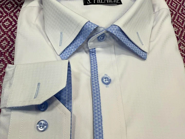 White shirt with blue details